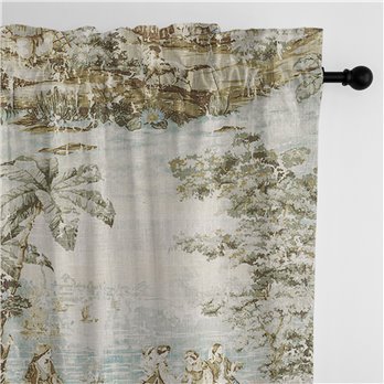 Countryside Natural/Aqua Pole Top Drapery Panel - Pair - Size 50"x132"