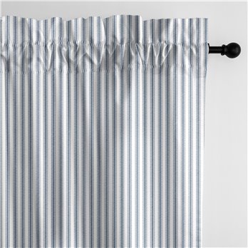 Cruz Ticking Stripes White/Navy Pole Top Drapery Panel - Pair - Size 50"x108"