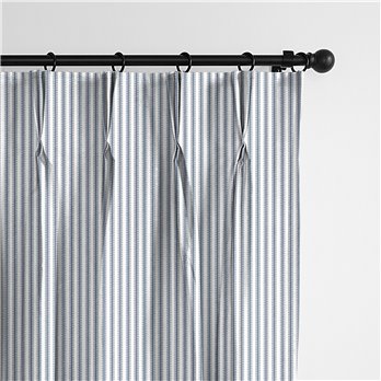 Cruz Ticking Stripes White/Navy Pinch Pleat Drapery Panel - Pair - Size 20"x96"