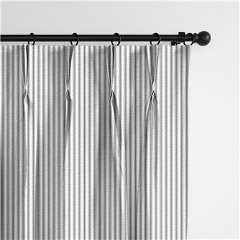 Cruz Ticking Stripes White/Black Pinch Pleat Drapery Panel - Pair - Size 40"x132"