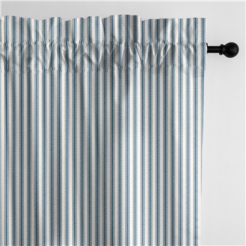 Cruz Ticking Stripes Indigo/Ivory Pole Top Drapery Panel - Pair - Size 50"x144"