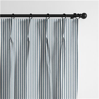 Cruz Ticking Stripes Indigo/Ivory Pinch Pleat Drapery Panel - Pair - Size 20"x96"