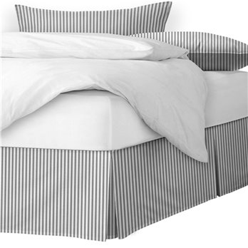 Cruz Ticking Stripes White/Black Platform Bed Skirt - Size Queen 15" Drop