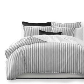 Cruz Ticking Stripes White/Black Coverlet and Pillow Sham(s) Set - Size Full