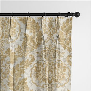 Damaskus Linen Gold Pinch Pleat Drapery Panel - Pair - Size 40"x108"