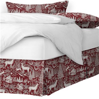 Edinburgh Maroon Red/White Platform Bed Skirt - Size Queen 15" Drop