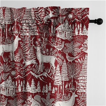 Edinburgh Maroon Red/White Pole Top Drapery Panel - Pair - Size 50"x108"