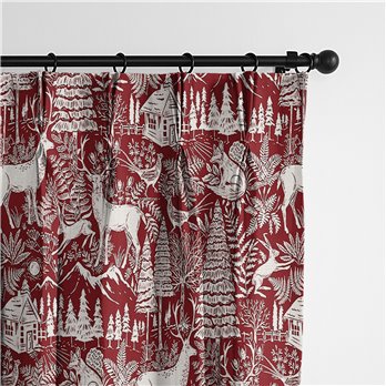 Edinburgh Maroon Red/White Pinch Pleat Drapery Panel - Pair - Size 20"x84"