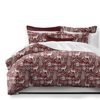 Edinburgh Maroon Red/White Duvet Cover and Pillow Sham(s) Set - Size Super Queen