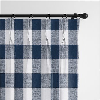 Lumberjack Check Indigo/White Pinch Pleat Drapery Panel - Pair - Size 20"x96"