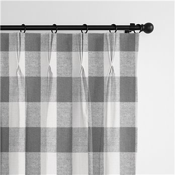 Lumberjack Check Gray/White Pinch Pleat Drapery Panel - Pair - Size 20"x144"