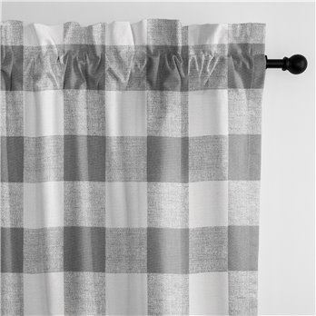 Lumberjack Check Gray/White Pole Top Drapery Panel - Pair - Size 50"x144"