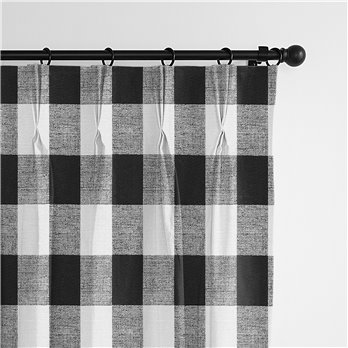 Lumberjack Check White/Black Pinch Pleat Drapery Panel - Pair - Size 40"x84"