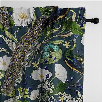 Peacock Print Teal/Navy Pole Top Drapery Panel - Pair - Size 50"x132"