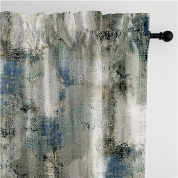 Thiago Linen Dark Denim Blue Pole Top Drapery Panel - Pair - Size 50"x144"