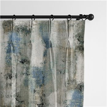 Thiago Linen Dark Denim Blue Pinch Pleat Drapery Panel - Pair - Size 40"x144"