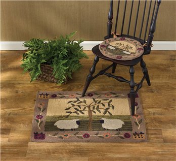 Sheep and Willow Hooked Rug 24" x 36"