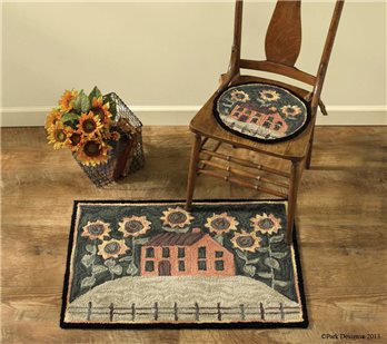 House & Sunflowers Hooked Chair Pad