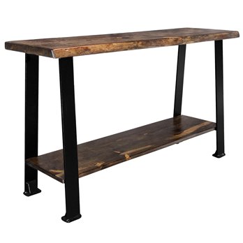 Big Sky Live Edge Console Table w/ Shelf, Blackstone Series Forged Iron Legs - Provincial Stain & Clear Lacquer Finish