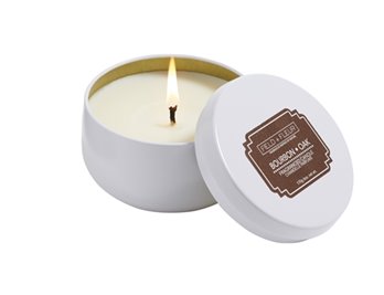 Bourbon Oak Candle in White Tin 6oz.