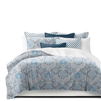 Osha Sky/Gray Super Queen Coverlet & 2 Shams Set