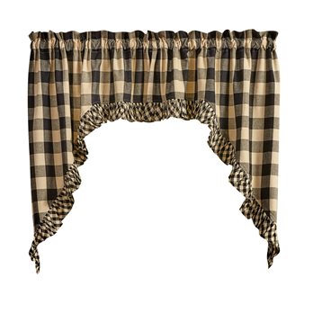 Wicklow Check Ruffled Swags 72X36 Black
