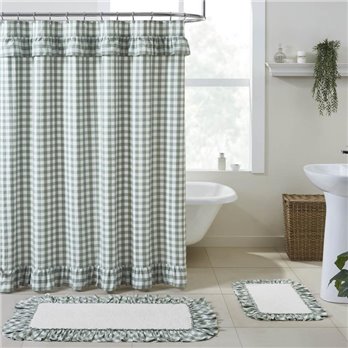 Annie Buffalo Green Check Ruffled Shower Curtain 72x72