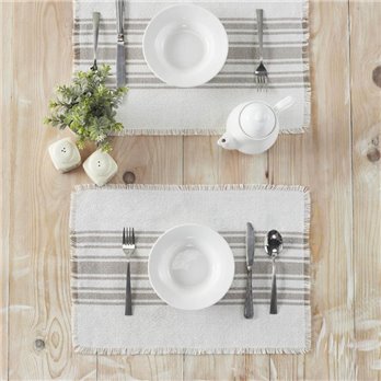 Antique White Stripe Dove Grey Indoor/Outdoor Placemat Set of 6 13x19