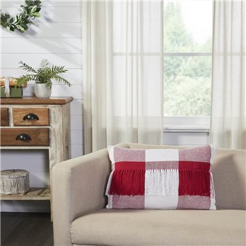 Annie Red Check Fringed Pillow 14x22