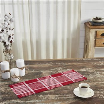 Eston Red White Plaid Runner Fringed 8x24