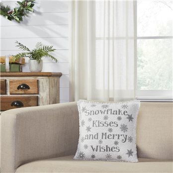 Yuletide Burlap Antique White Snowflake Kisses Pillow 12x12