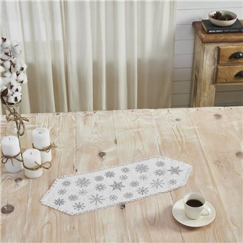 Yuletide Burlap Antique White Snowflake Runner 8x24