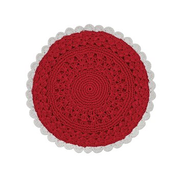 Flora Round Crochet 8" Accent Mat Red/Cream