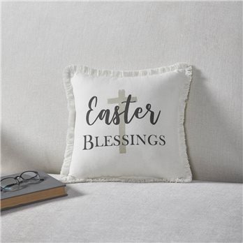 Risen Easter Blessings Cross Pillow 12x12
