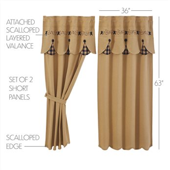 Pip Vinestar Short Panel with Attached Scalloped Layered Valance Set of 2 63x36