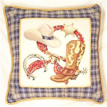 Western Theme 16 inch square Needlepoint Pillow