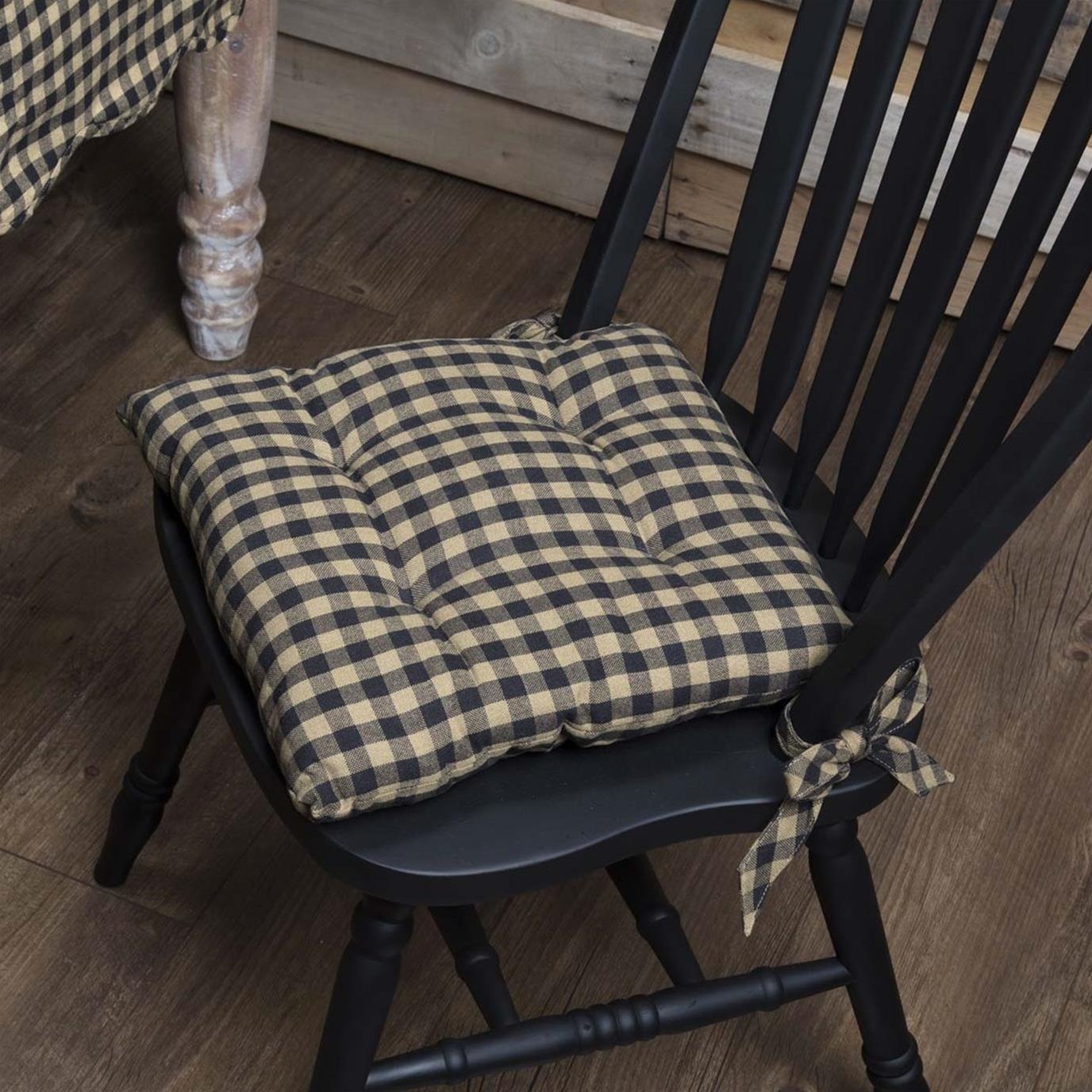 Non-Slip Gingham Chair Pad - Black