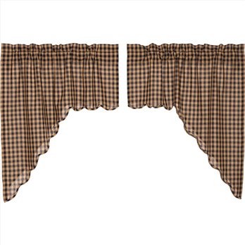 Navy Check Scalloped Swag Set of 2 36x36x16