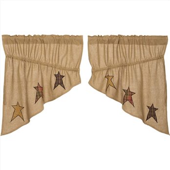 Stratton Burlap Applique Star Prairie Swag Set of 2 36x36x18