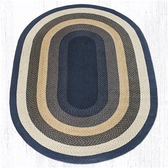 Lt. Blue/Dark Blue/Mustard Oval Braided Rug 6'x9'