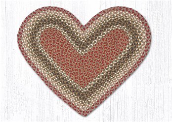 Olive/Burgundy/Gray Heart Shaped Braided Rug 20"x30"