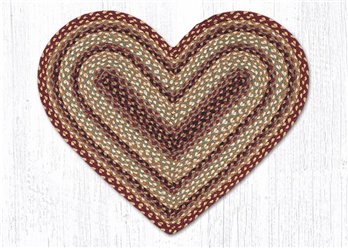 Burgundy/Gray/Cream/Mustard Heart Shaped Braided Rug 20"x30"