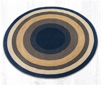 Lt. Blue/Dk. Blue/Mustard Round Braided Rug 5.75'x5.75'