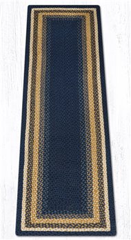 Lt. Blue/Dk. Blue/Mustard Rectangular Braided Rug 2'x8'