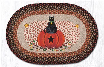 Black Cat Pumpkin Oval Braided Rug 20"x30"