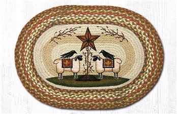 Sheep & Barn Star Oval Braided Rug 20"x30"