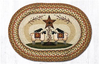 Sheep & Barn Star Oval Braided Rug 20"x30"