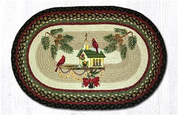 Christmas Birdhouse Oval Braided Rug 20"x30"