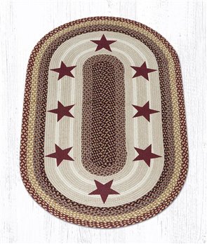 Burgundy Stars Oval Braided Rug 3'x5'