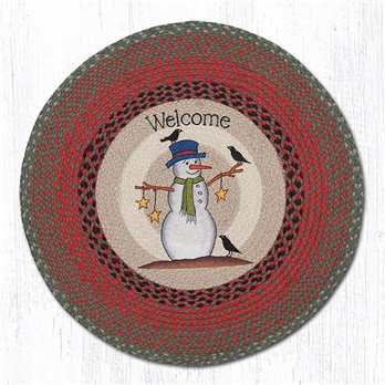 Snowman Crow & Stars Round Braided Rug 27"x27"